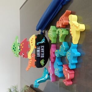 New🌈 Colorful Wooden Dinosaur Balancing Toy